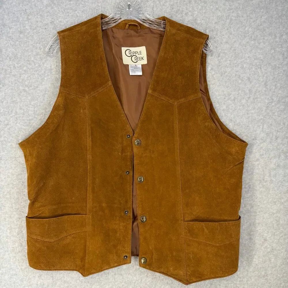 Cripple Creek Mens XL Suede Leather Vest Brown Western Cowboy Style